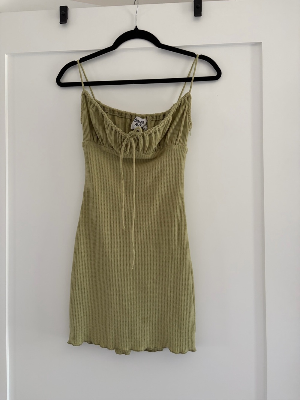 Princess Polly Ribbed Spaghetti Strap Dress in Olive Green - Unbranded